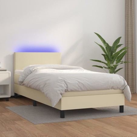 Giroletto a Molle con Materasso e LED Crema 80x200cm Similpelle