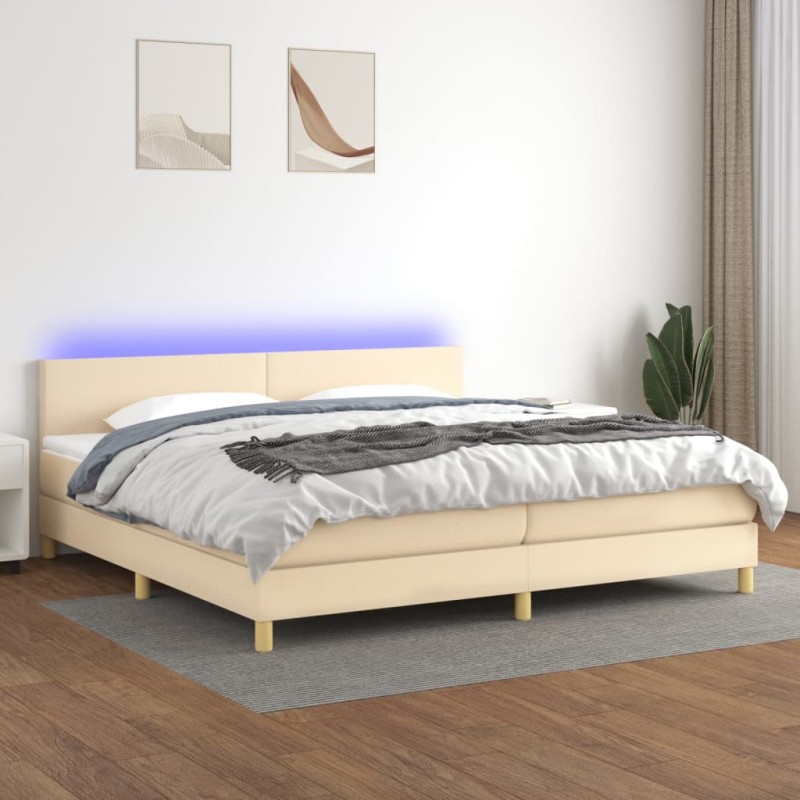 vidaXL Letto a Molle Materasso e LED bianco 200x200cm in Tessuto vidaXL Letto a Molle Materasso e LED bianco 200x200cm in Tessuto