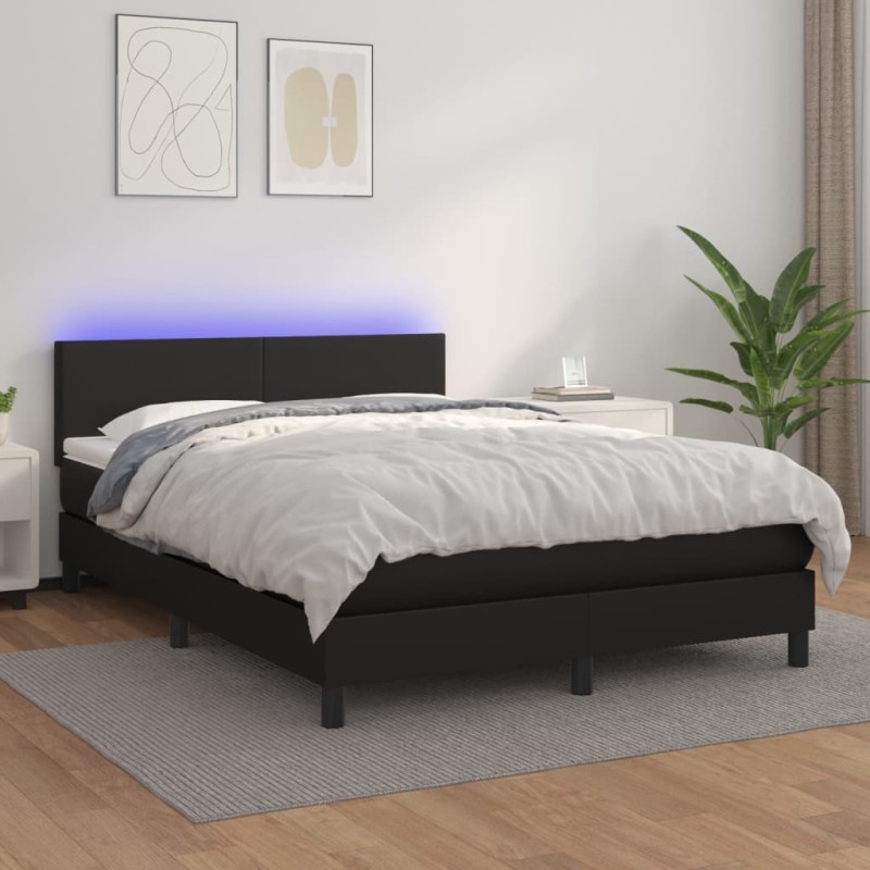 Giroletto a Molle con Materasso e LED Nero 140x190cm Similpelle Giroletto a Molle con Materasso e LED Nero 140x190cm Similpelle