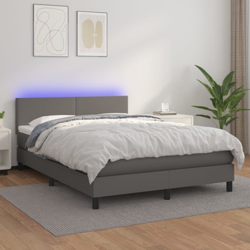 vidaXL Giroletto Molle con Materasso e LED Grigio 140x200cm Similpelle vidaXL Giroletto Molle con Materasso e LED Grigio 140x200cm Similpelle