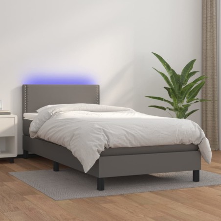 vidaXL Giroletto Molle con Materasso e LED Grigio 90x200cm Similpelle