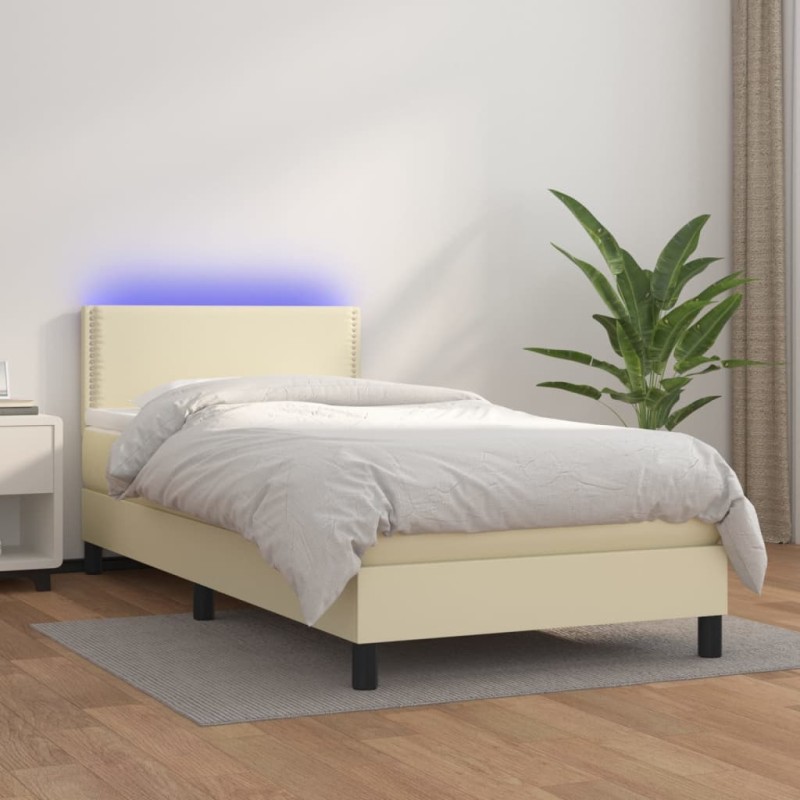 Giroletto a Molle con Materasso e LED Crema 90x200cm Similpelle Giroletto a Molle con Materasso e LED Crema 90x200cm Similpelle