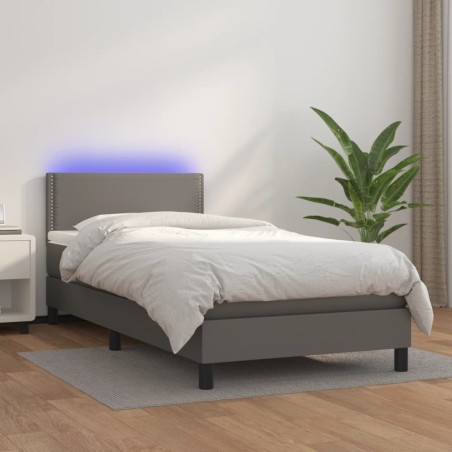 vidaXL Giroletto Molle con Materasso e LED Grigio 90x190cm Similpelle