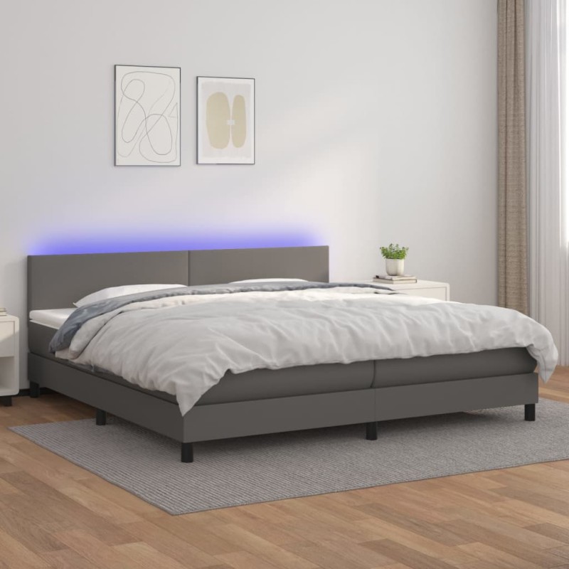 Giroletto Molle con Materasso e LED Grigio 200x200cm Similpelle Giroletto Molle con Materasso e LED Grigio 200x200cm Similpelle