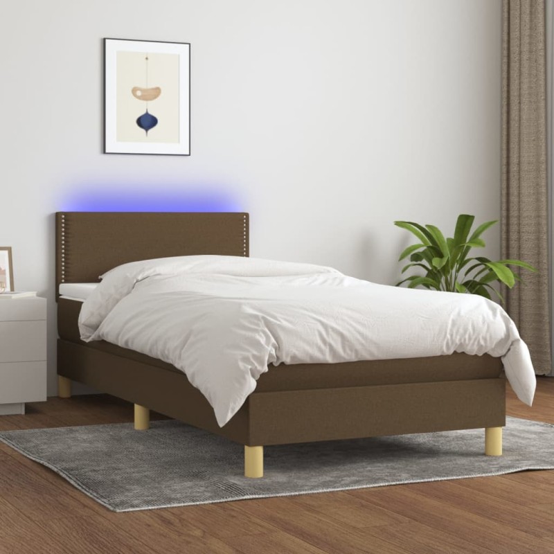 vidaXL Letto a Molle Materasso e LED Marrone Scuro 100x200 cm Tessuto vidaXL Letto a Molle Materasso e LED Marrone Scuro 100x200 cm Tessuto