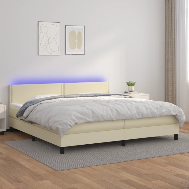 Giroletto a Molle con Materasso e LED Crema 200x200 cm Giroletto a Molle con Materasso e LED Crema 200x200 cm