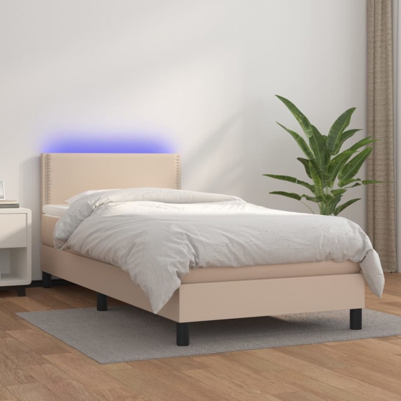 Giroletto Molle Materasso e LED Cappuccino 90x200 cm Similpelle Giroletto Molle Materasso e LED Cappuccino 90x200 cm Similpelle
