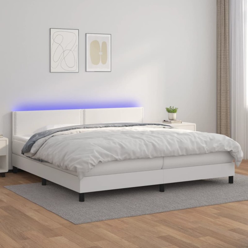 Giroletto Molle con Materasso e LED Bianco 200x200cm Similpelle Giroletto Molle con Materasso e LED Bianco 200x200cm Similpelle