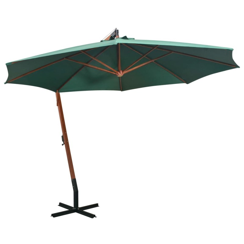 Ombrellone Pensile 350 cm Palo in Legno Verde Ombrellone Pensile 350 cm Palo in Legno Verde