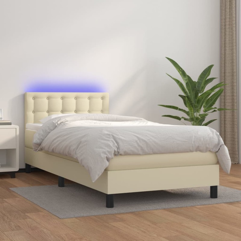 vidaXL Giroletto a Molle con Materasso e LED Crema 90x200cm Similpelle vidaXL Giroletto a Molle con Materasso e LED Crema 90x200cm Similpelle