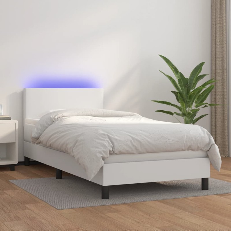 vidaXL Giroletto Molle con Materasso e LED Bianco 80x200 cm Similpelle vidaXL Giroletto Molle con Materasso e LED Bianco 80x200 cm Similpelle