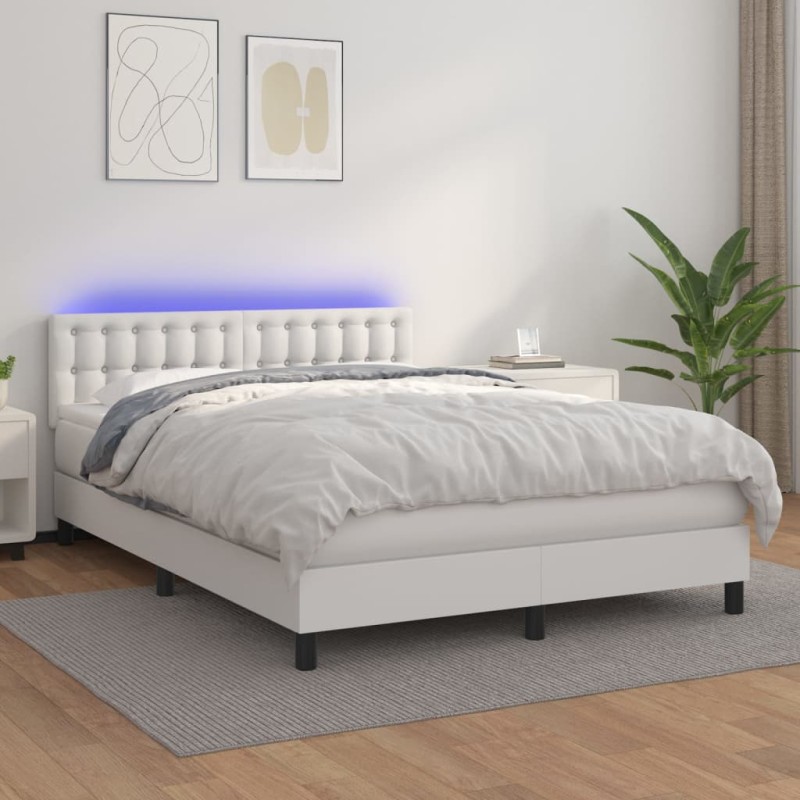 Giroletto Molle con Materasso e LED Bianco 140x200cm Similpelle Giroletto Molle con Materasso e LED Bianco 140x200cm Similpelle