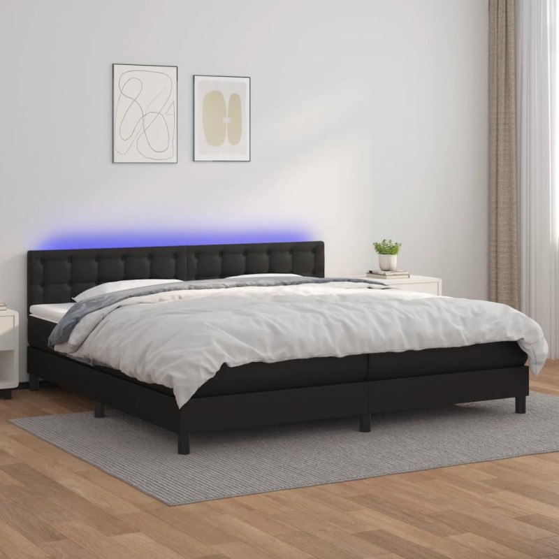 vidaXL Giroletto a Molle con Materasso e LED Nero 200x200cm Similpelle vidaXL Giroletto a Molle con Materasso e LED Nero 200x200cm Similpelle