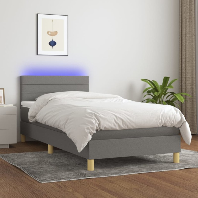 vidaXL Letto a Molle Materasso e LED Grigio Scuro 90x200 cm in Tessuto vidaXL Letto a Molle Materasso e LED Grigio Scuro 90x200 cm in Tessuto