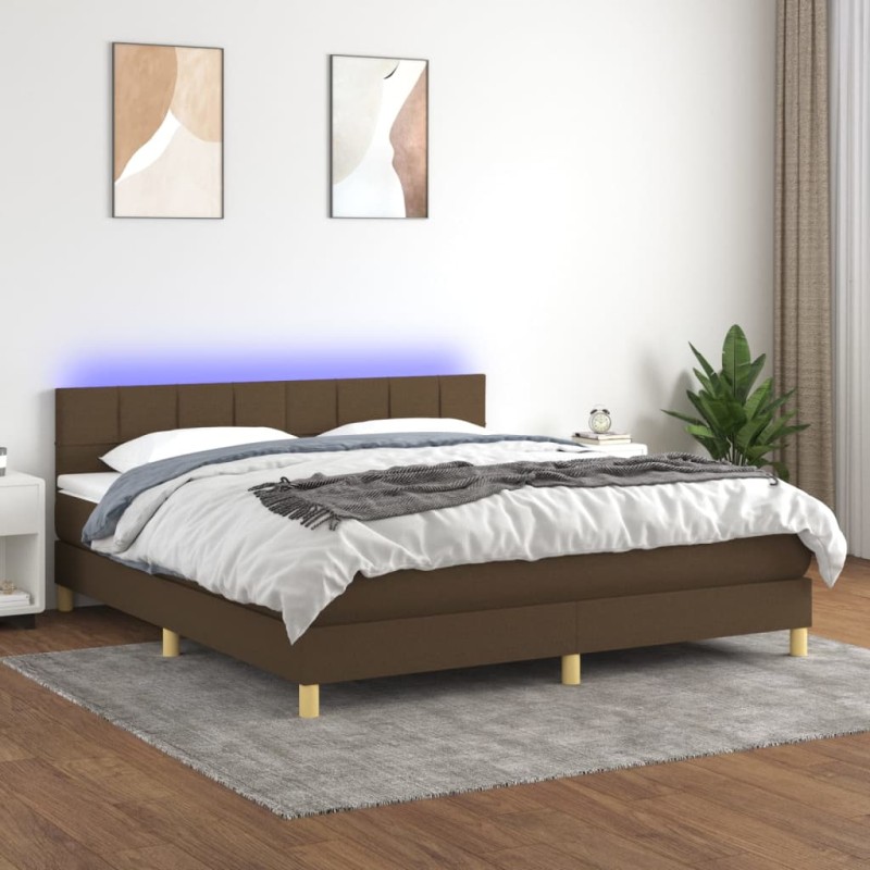 Letto a Molle Materasso e LED MarroneScuro 180x200cm in Tessuto Letto a Molle Materasso e LED MarroneScuro 180x200cm in Tessuto
