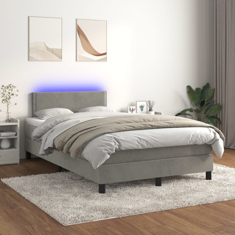 vidaXL Letto a Molle Materasso e LED Grigio Chiaro 120x200 cm Velluto
