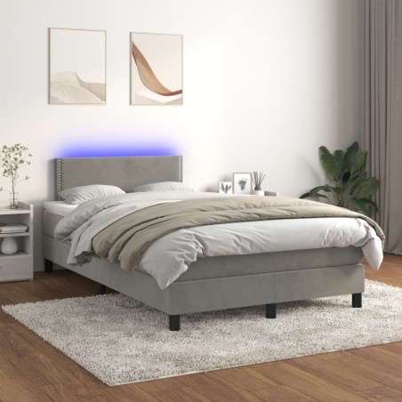 vidaXL Letto a Molle Materasso e LED Grigio Chiaro 120x200 cm Velluto