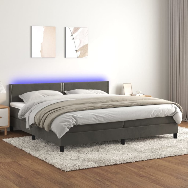 Letto a Molle con Materasso e LED Grigio Scuro 200x200 cm Letto a Molle con Materasso e LED Grigio Scuro 200x200 cm