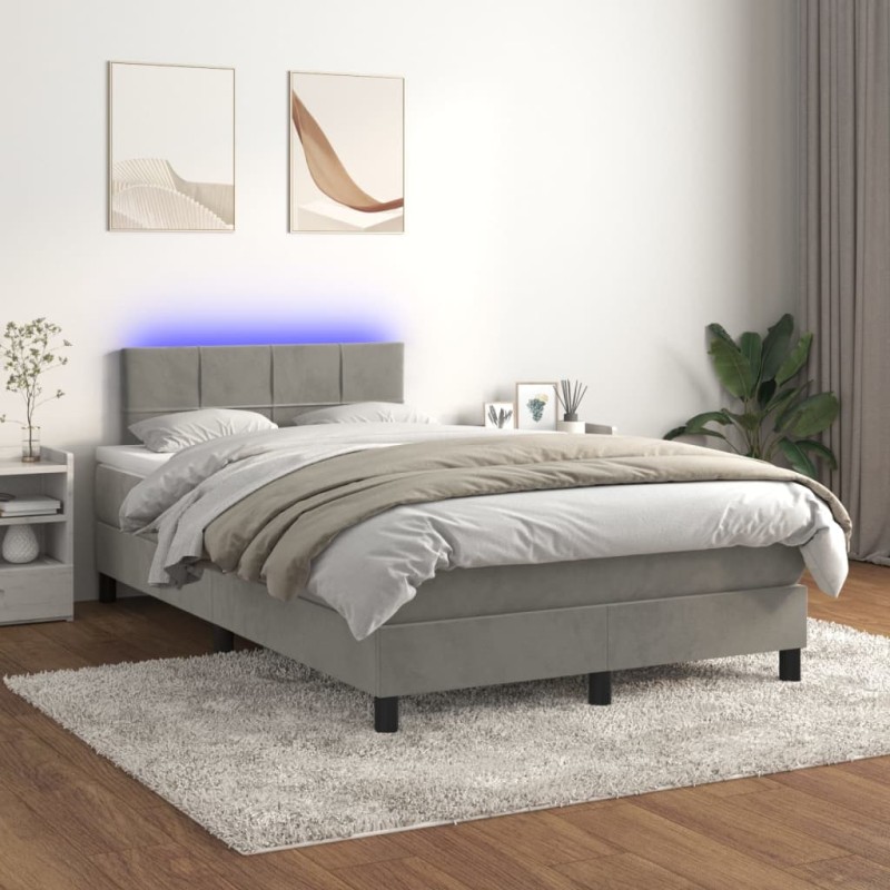 Letto a Molle Materasso e LED Grigio Chiaro 120x200 cm Velluto Letto a Molle Materasso e LED Grigio Chiaro 120x200 cm Velluto