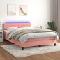 Letto a Molle con Materasso e LED Rosa 140x200 cm in Velluto Letto a Molle con Materasso e LED Rosa 140x200 cm in Velluto
