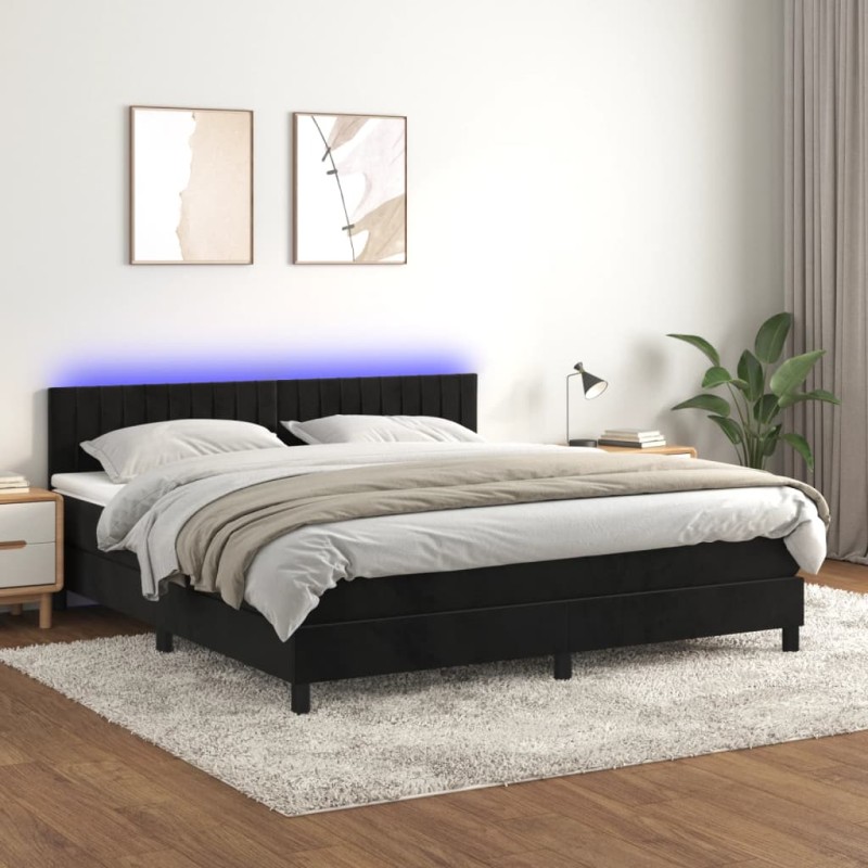 vidaXL Letto a Molle con Materasso e LED Nero 180x200 cm in Velluto vidaXL Letto a Molle con Materasso e LED Nero 180x200 cm in Velluto