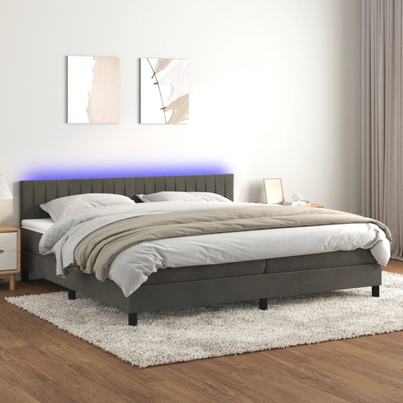 Letto a Molle con Materasso e LED Grigio Scuro 200x200 cm Letto a Molle con Materasso e LED Grigio Scuro 200x200 cm