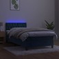 Letto a Molle con Materasso e LED Blu Scuro 90x200cm in Velluto Letto a Molle con Materasso e LED Blu Scuro 90x200cm in Velluto