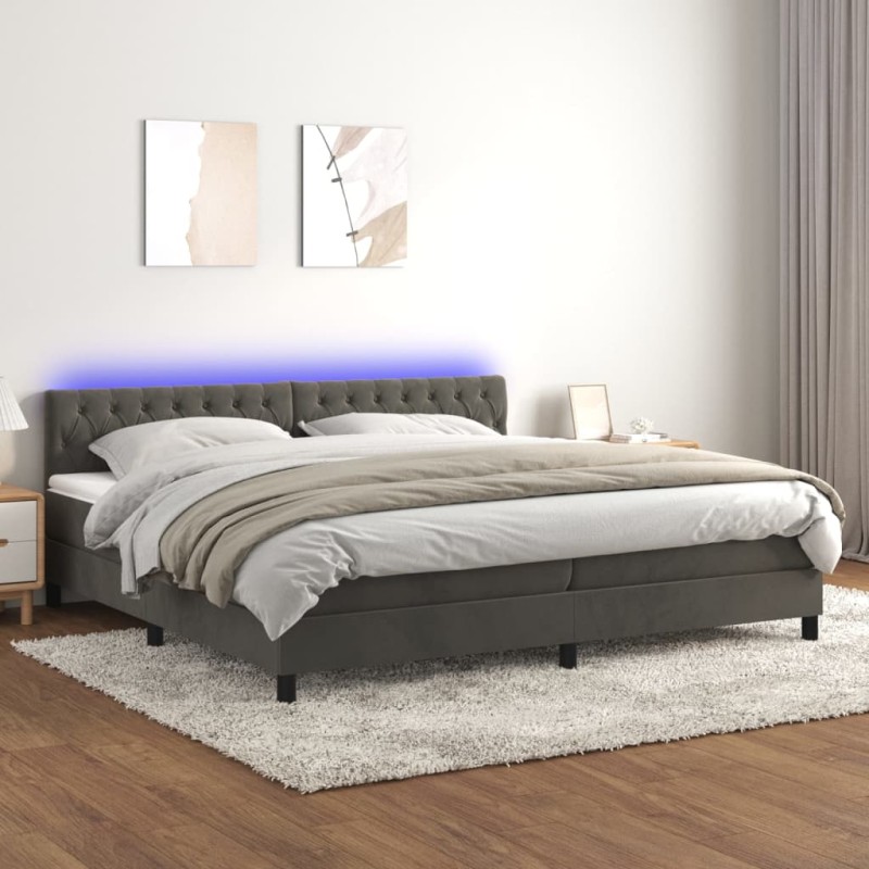 Letto a Molle con Materasso e LED Grigio Scuro 200x200 cm Letto a Molle con Materasso e LED Grigio Scuro 200x200 cm