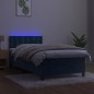 Letto a Molle con Materasso e LED Blu Scuro 90x200cm in Velluto Letto a Molle con Materasso e LED Blu Scuro 90x200cm in Velluto