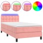 Letto a Molle con Materasso e LED Rosa 100x200 cm in Velluto Letto a Molle con Materasso e LED Rosa 100x200 cm in Velluto