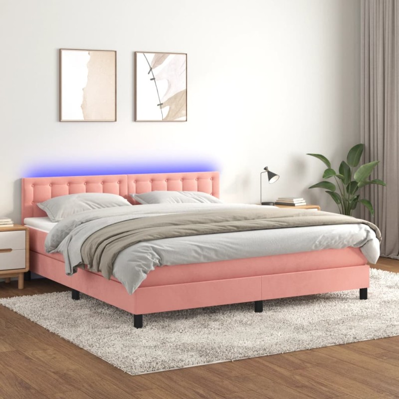 vidaXL Letto a Molle con Materasso e LED Rosa 180x200 cm in Velluto vidaXL Letto a Molle con Materasso e LED Rosa 180x200 cm in Velluto