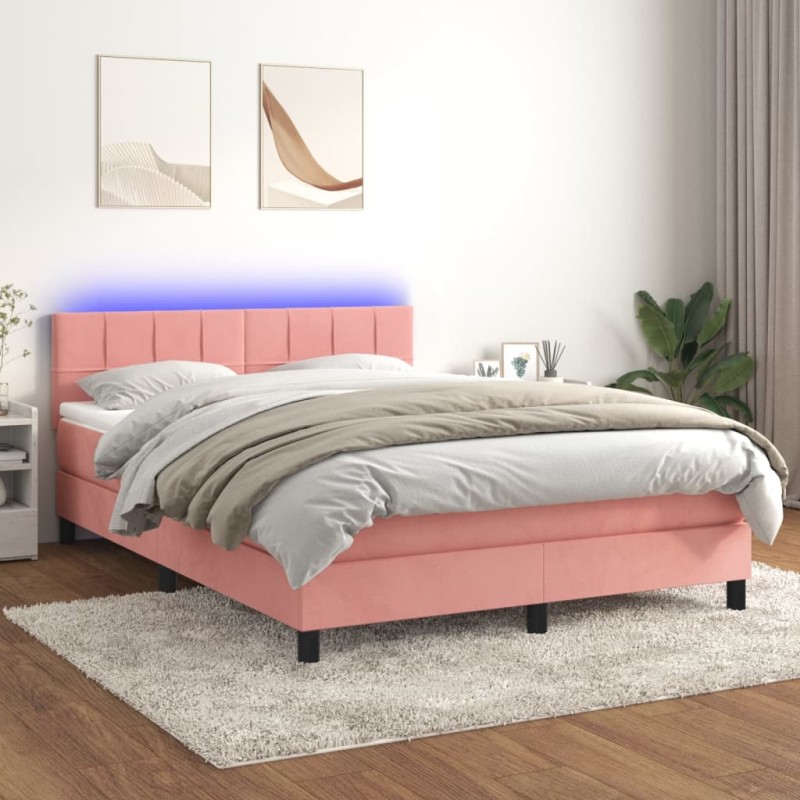 vidaXL Letto a Molle con Materasso e LED Rosa 140x190 cm in Velluto vidaXL Letto a Molle con Materasso e LED Rosa 140x190 cm in Velluto