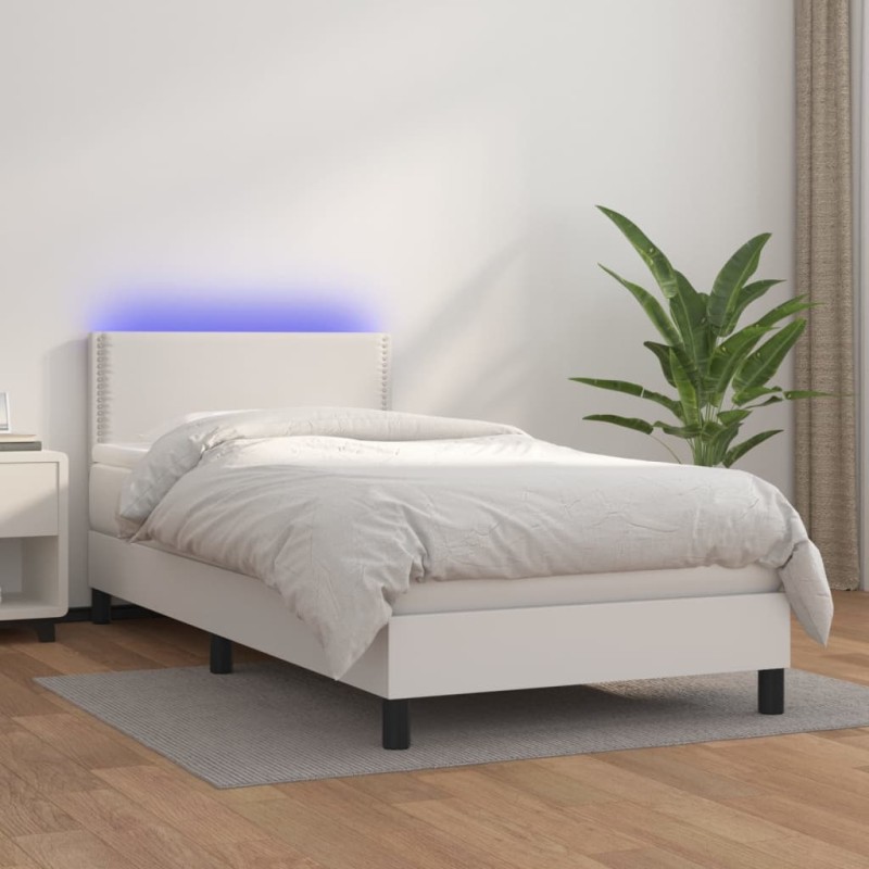 Giroletto Molle con Materasso e LED Bianco 100x200cm Similpelle Giroletto Molle con Materasso e LED Bianco 100x200cm Similpelle