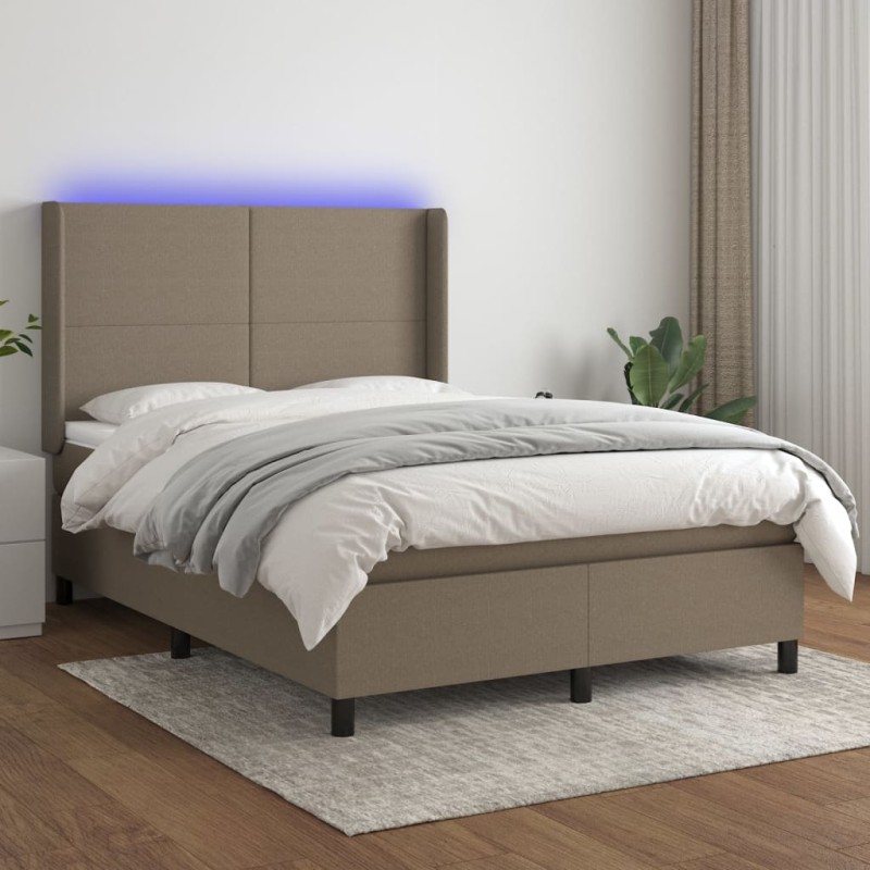 vidaXL Letto a Molle con Materasso e LED Tortora 140x200 cm in Tessuto 