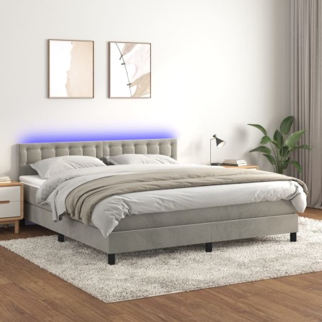 vidaXL Letto a Molle Materasso e LED Grigio Chiaro 180x200 cm Velluto