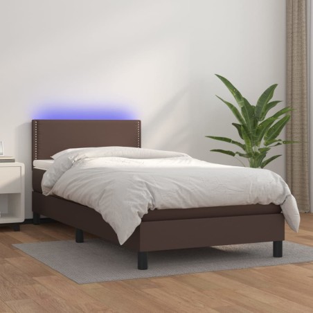 Giroletto Molle con Materasso e LED Marrone 80x200cm Similpelle