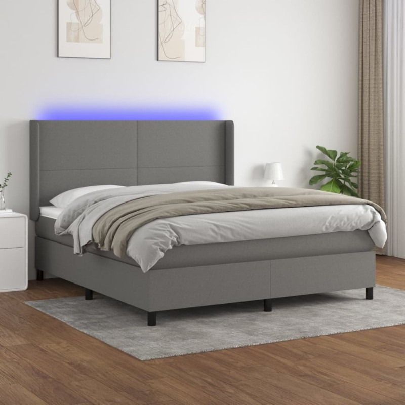 vidaXL Letto a Molle Materasso e LED Grigio Scuro 160x200cm in Tessuto vidaXL Letto a Molle Materasso e LED Grigio Scuro 160x200cm in Tessuto