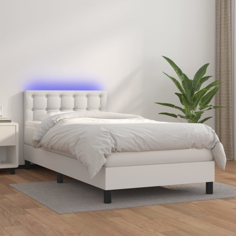 Giroletto Molle con Materasso e LED Bianco 90x200 cm Similpelle Giroletto Molle con Materasso e LED Bianco 90x200 cm Similpelle