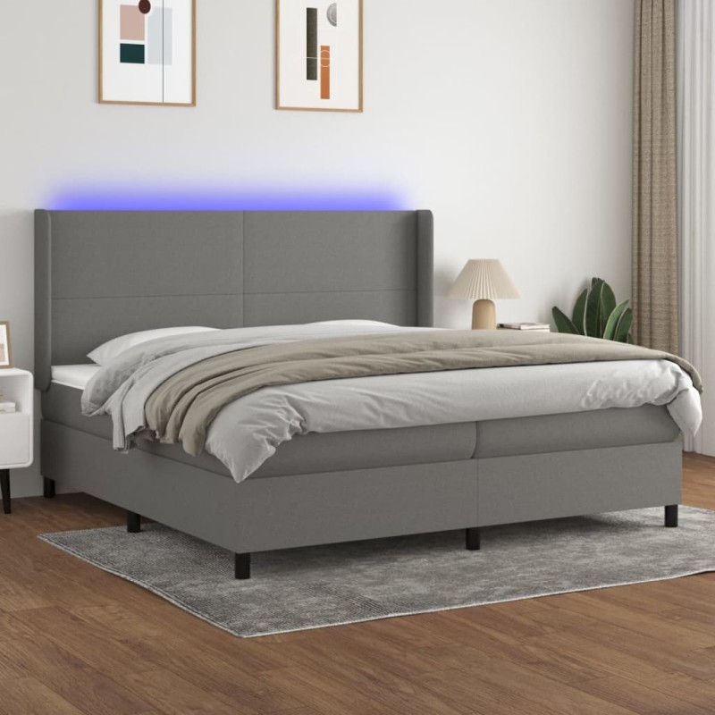 vidaXL Letto a Molle Materasso e LED Grigio Scuro 200x200cm in Tessuto vidaXL Letto a Molle Materasso e LED Grigio Scuro 200x200cm in Tessuto