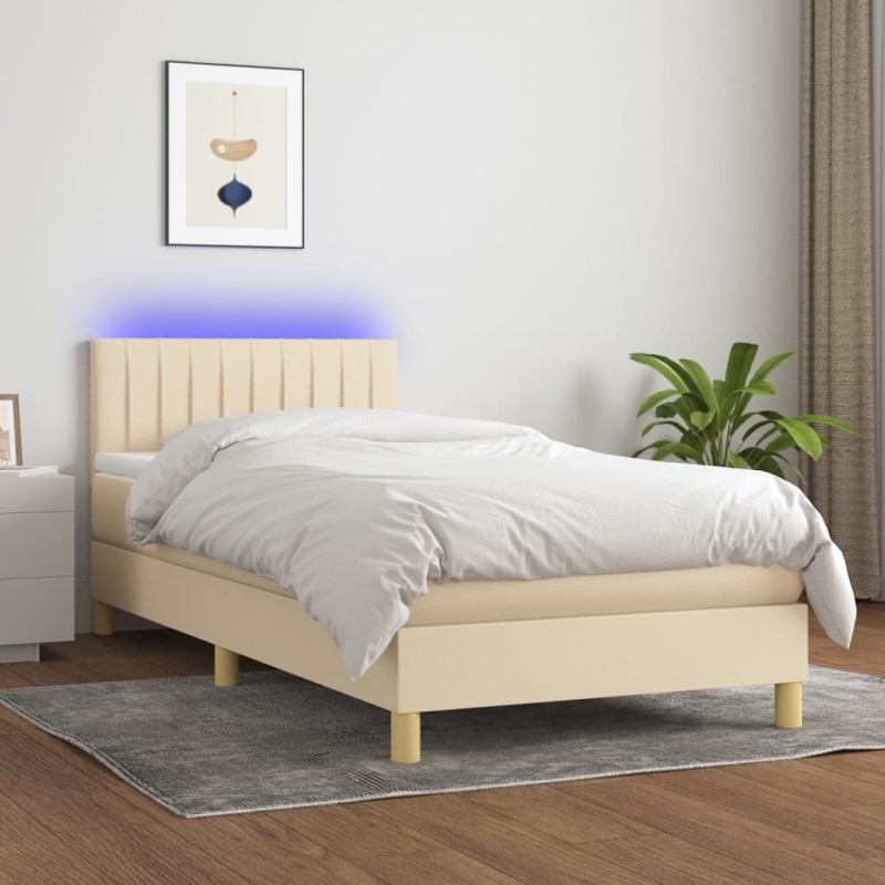Letto a Molle con Materasso e LED Crema 100x200cm in Tessuto Letto a Molle con Materasso e LED Crema 100x200cm in Tessuto