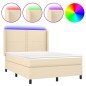 Letto a Molle con Materasso e LED Crema 140x200 cm in Tessuto Letto a Molle con Materasso e LED Crema 140x200 cm in Tessuto