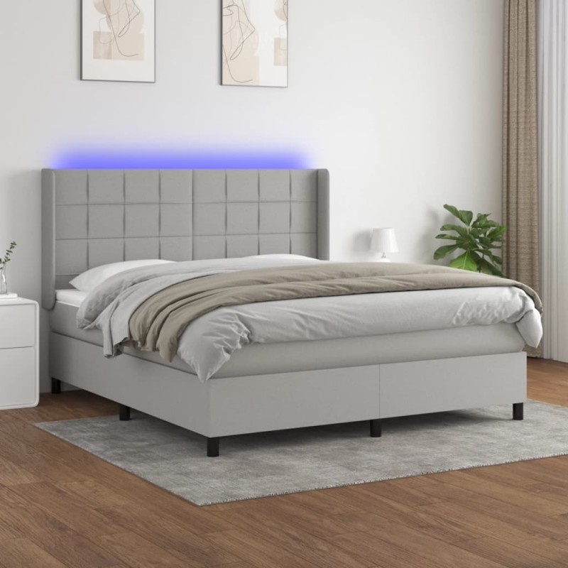 vidaXL Letto a Molle Materasso e LED Grigio Chiaro 160x200 cm Tessuto vidaXL Letto a Molle Materasso e LED Grigio Chiaro 160x200 cm Tessuto