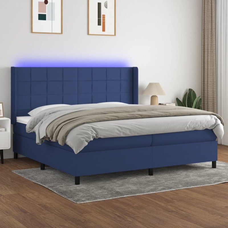 Letto a Molle Materasso e LED Blu 200x200cm in Tessuto Letto a Molle Materasso e LED Blu 200x200cm in Tessuto