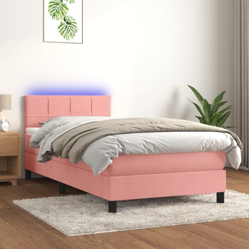 vidaXL Letto a Molle con Materasso e LED Rosa 100x200 cm in Velluto vidaXL Letto a Molle con Materasso e LED Rosa 100x200 cm in Velluto