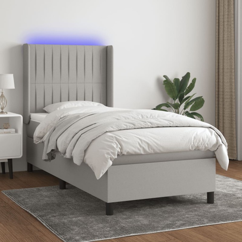 vidaXL Letto a Molle Materasso e LED Grigio Chiaro 90x200 cm Tessuto vidaXL Letto a Molle Materasso e LED Grigio Chiaro 90x200 cm Tessuto