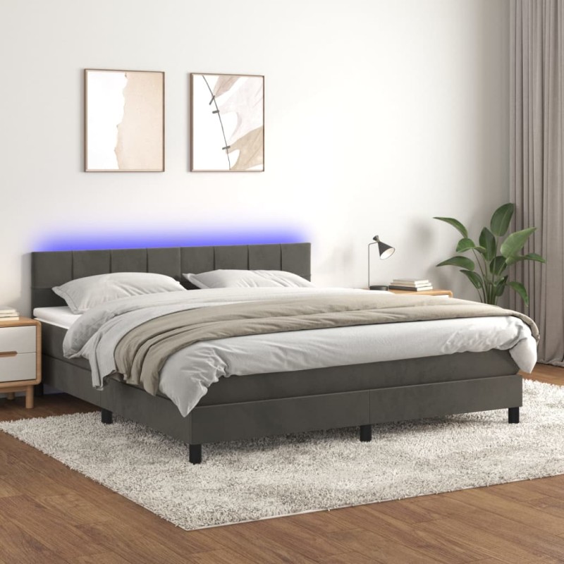 Letto a Molle con Materasso e LED Grigio Scuro 180x200 cm Letto a Molle con Materasso e LED Grigio Scuro 180x200 cm