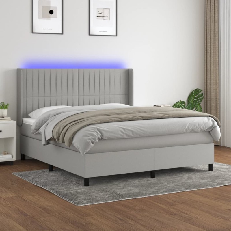 vidaXL Letto a Molle Materasso e LED Grigio Chiaro 180x200 cm Tessuto vidaXL Letto a Molle Materasso e LED Grigio Chiaro 180x200 cm Tessuto