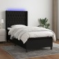 Letto a Molle con Materasso e LED Nero 90x200 cm in Tessuto Letto a Molle con Materasso e LED Nero 90x200 cm in Tessuto