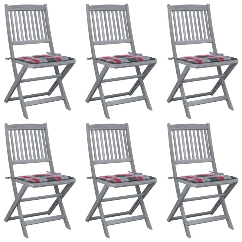Sedie da Giardino Pieghevoli 6 pz con Cuscini Massello Acacia Sedie da Giardino Pieghevoli 6 pz con Cuscini Massello Acacia