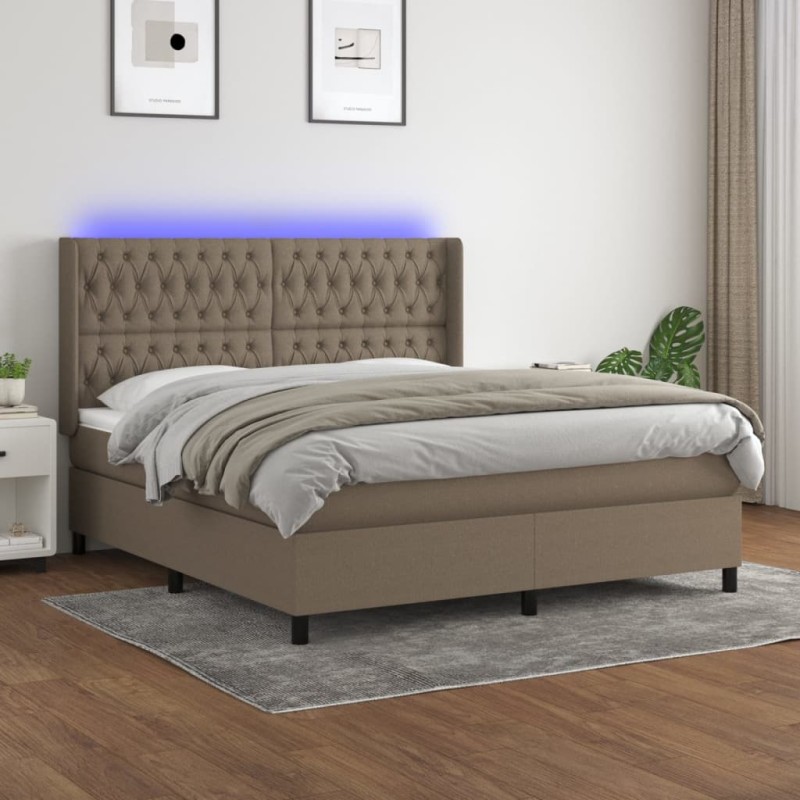 Letto a Molle con Materasso e LED Tortora 160x200 cm in Tessuto Letto a Molle con Materasso e LED Tortora 160x200 cm in Tessuto
